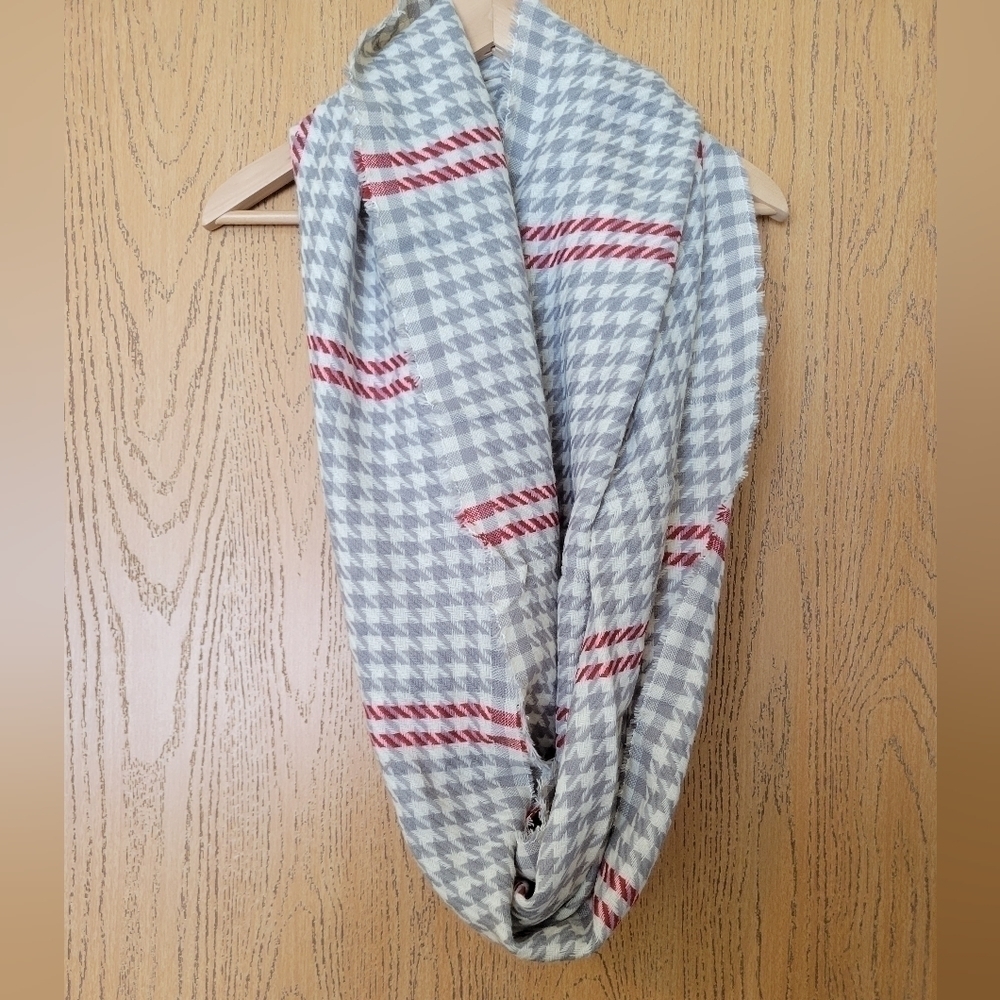 Look by M grey, cream and red gingham infinity scarf